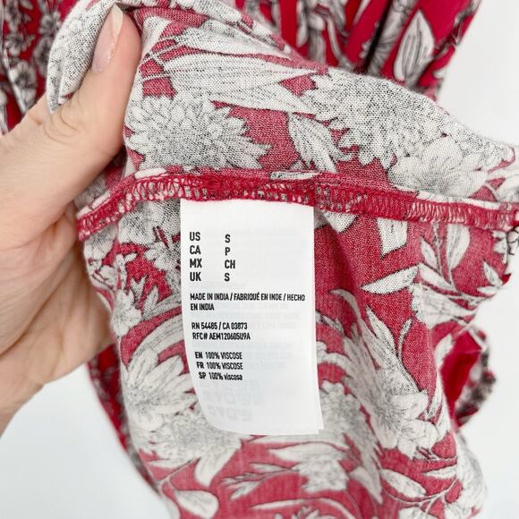 American Eagle Red Ruffle Hawaiian Lace Up Low Back Floral Sundress Small V Neck - Picture 5 of 9